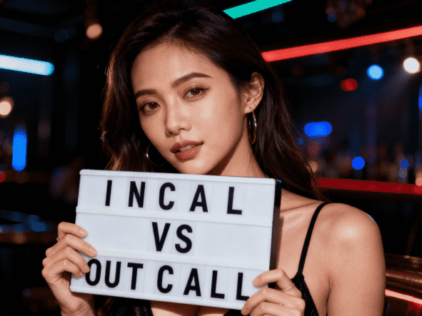 Elegant escort girl arriving at a luxury hotel room in Bangsar, Kuala Lumpur, ready for an outcall session